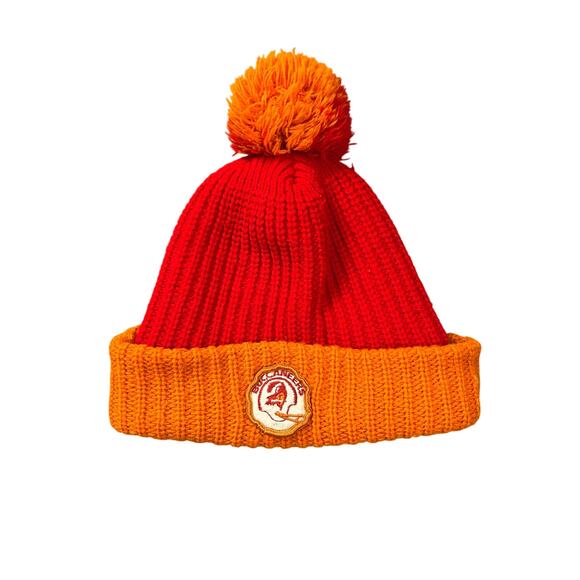 90s Vintage Tampa Bay Buccaneers Knit Beanie Hat Creamsicle Orange Pompom Wigwam - Picture 1 of 8